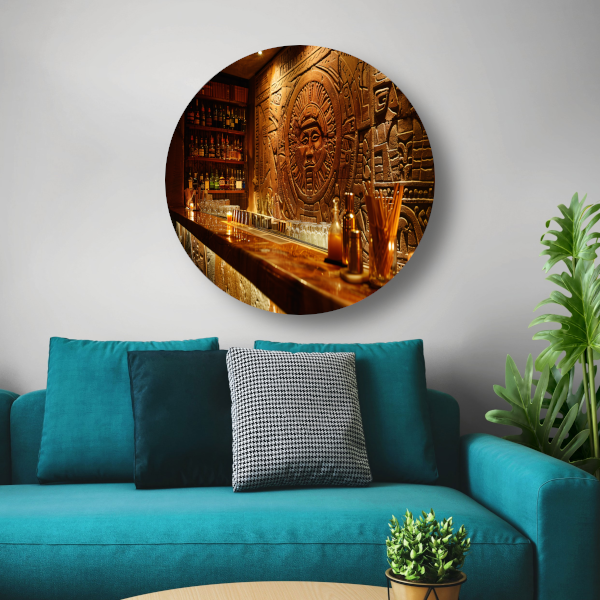 Muur met abstract epressionistisch schilderij aluminium muurcirkel