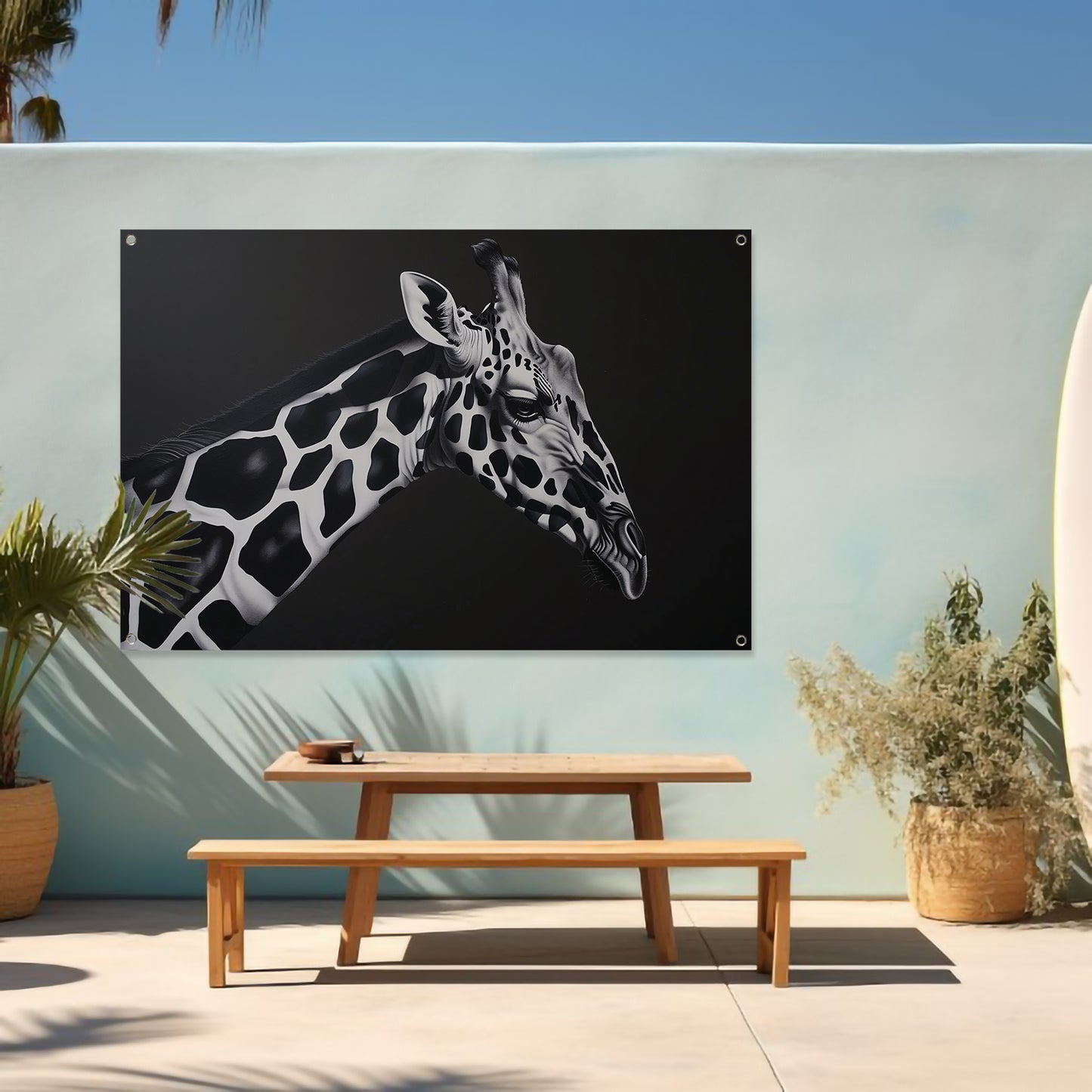 Monochrome Giraffe in Abstracte Patronen tuinposter