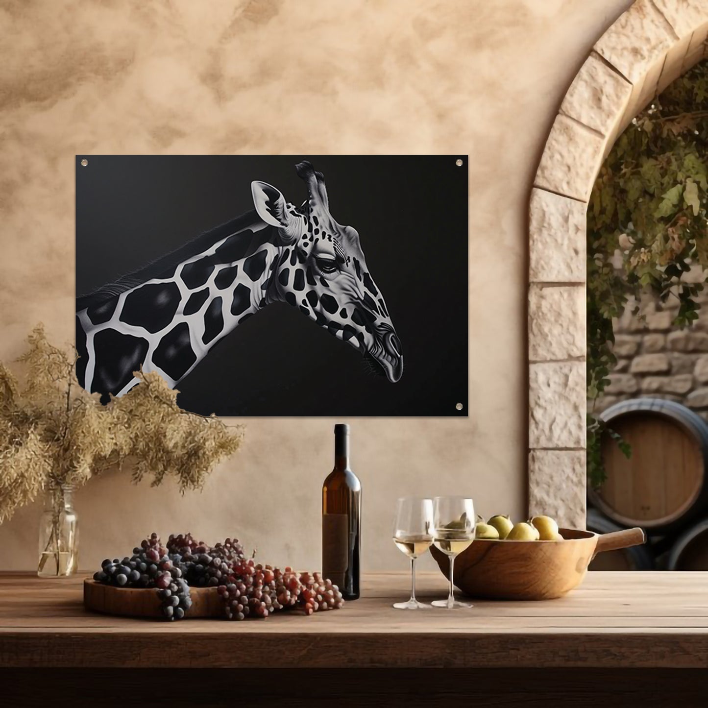 Monochrome Giraffe in Abstracte Patronen tuinposter