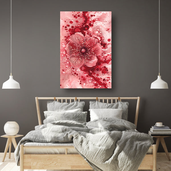 Dynamische abstracte bloem in rood en roze canvas