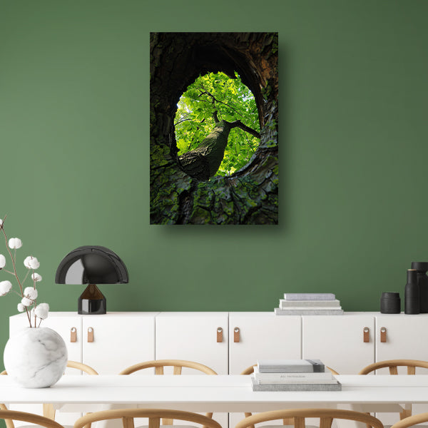 Boom gezien door een gat in de schors acrylglas