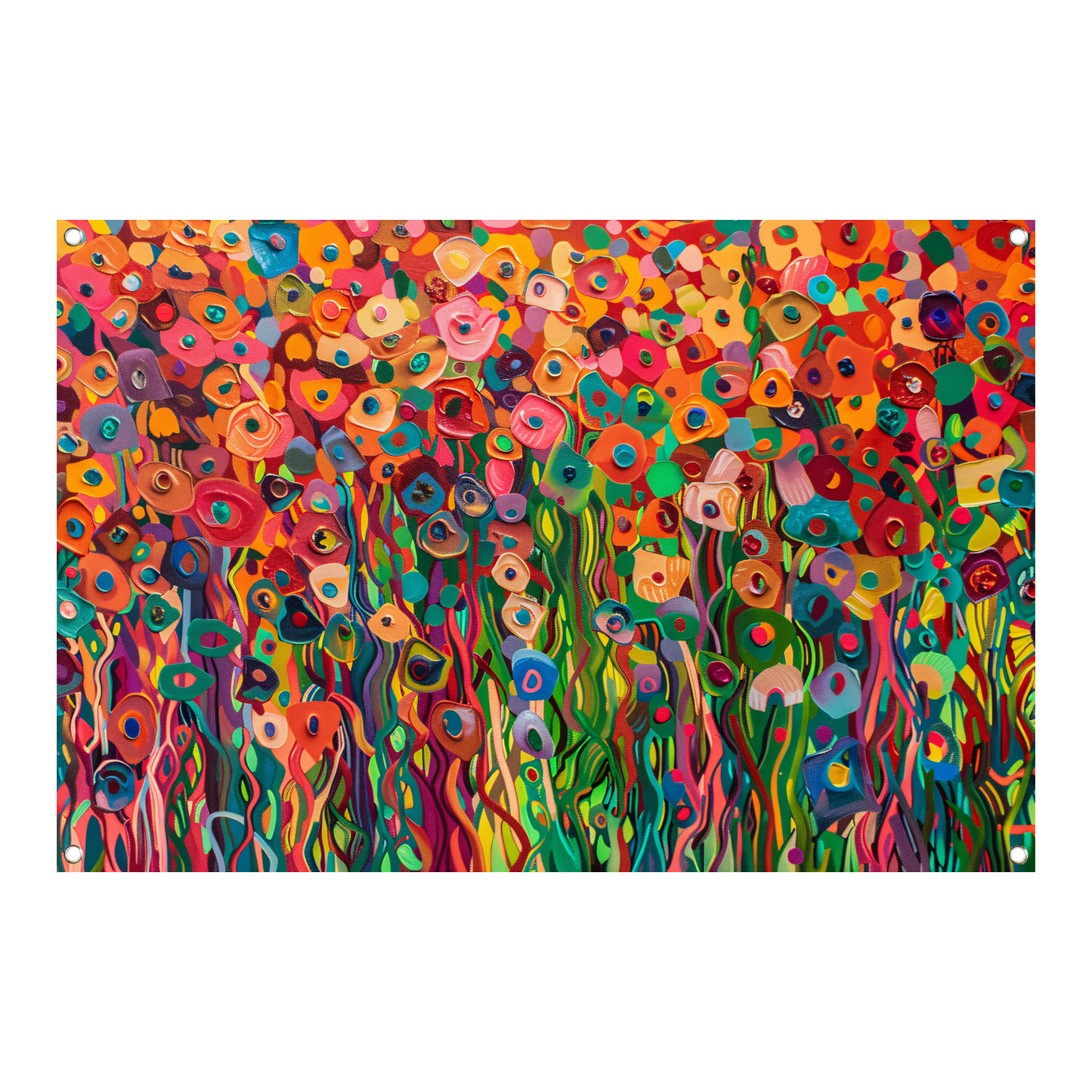 Abstract kleurrijk bloemenveld schilderij tuinposter
