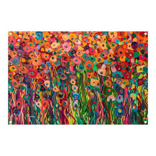 Abstract kleurrijk bloemenveld schilderij tuinposter