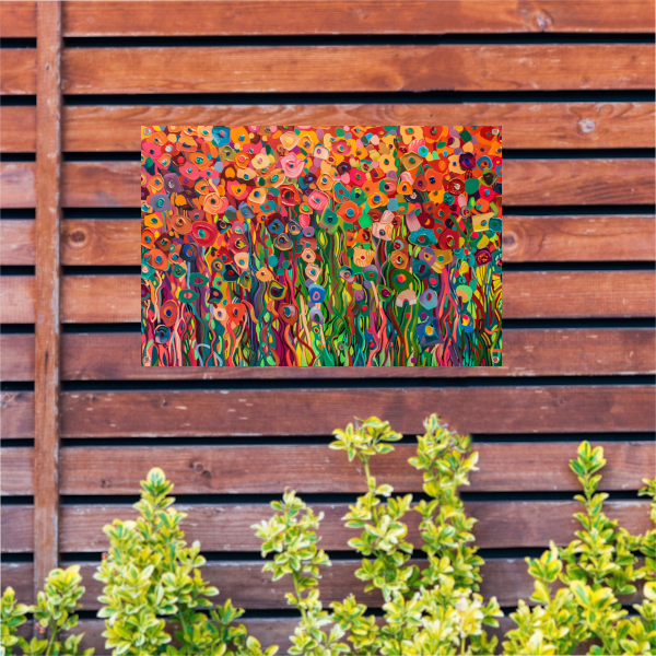 Abstract kleurrijk bloemenveld schilderij tuinposter