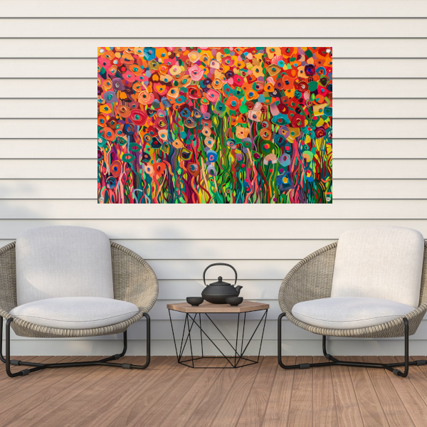 Abstract kleurrijk bloemenveld schilderij tuinposter