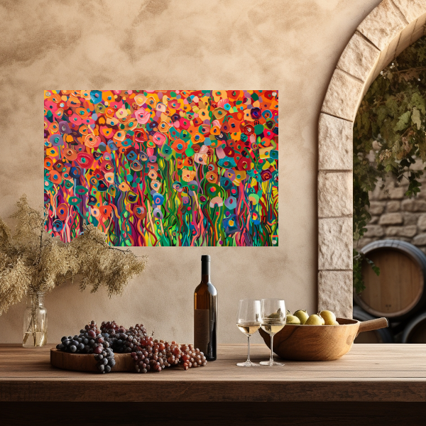 Abstract kleurrijk bloemenveld schilderij tuinposter