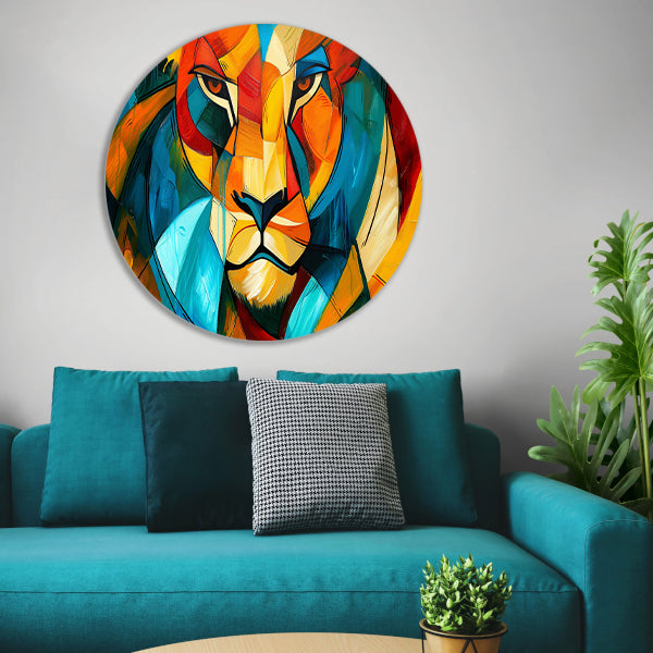 Abstracte kleurrijke leeuw in kubistische stijl forex muurcirkel