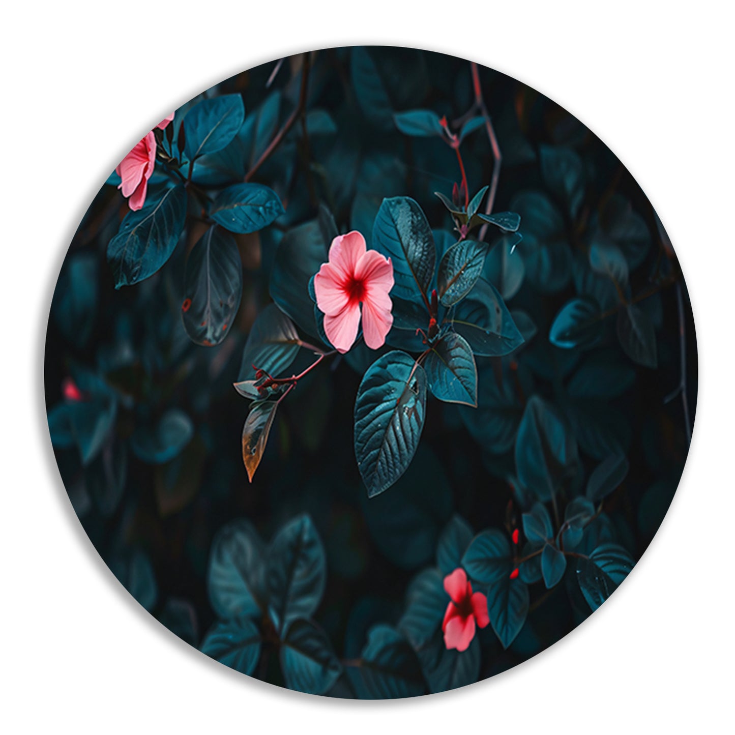 Tropische bloemen met dieptewerking en contrast forex muurcirkel