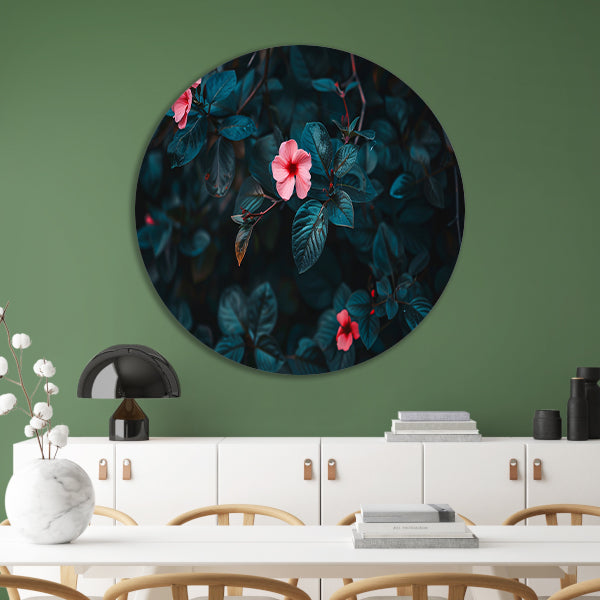Tropische bloemen met dieptewerking en contrast forex muurcirkel