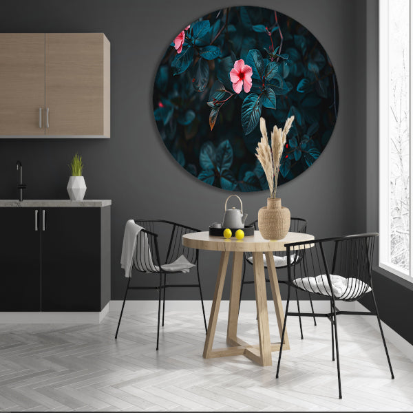 Tropische bloemen met dieptewerking en contrast forex muurcirkel