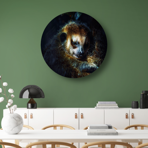 Meerkat rust zacht in het gouden licht aluminium muurcirkel