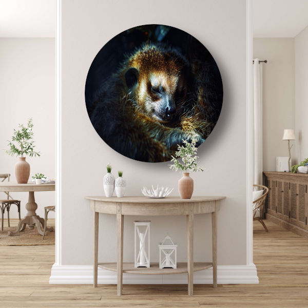 Meerkat rust zacht in het gouden licht aluminium muurcirkel