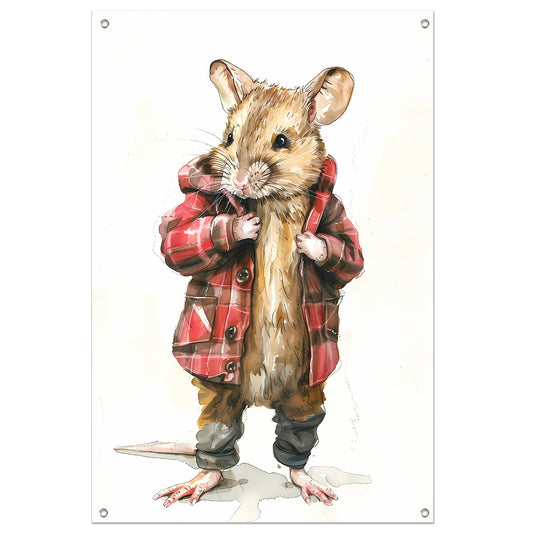 Aquarel  van muis in geruite jas tuinposter