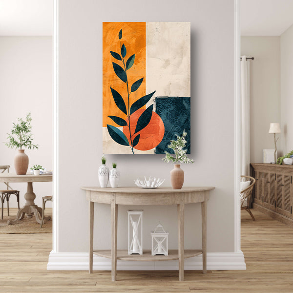 Abstract Plant met Oranje en Blauwe Vormen canvas