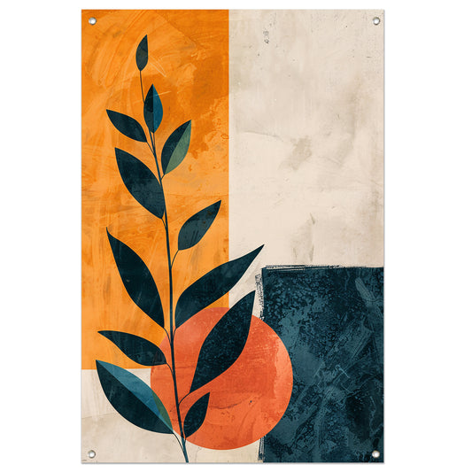 Abstract Plant met Oranje en Blauwe Vormen tuinposter