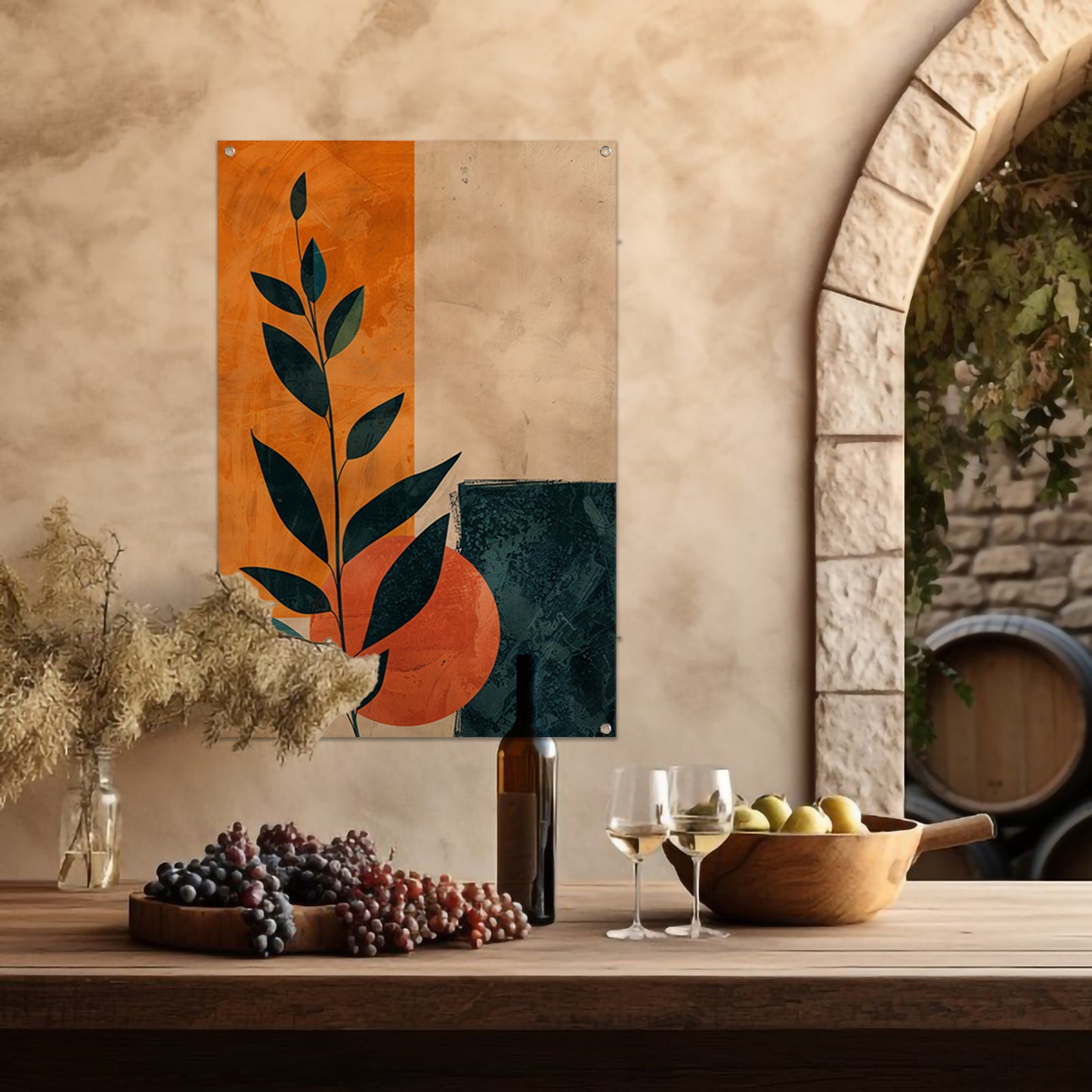 Abstract Plant met Oranje en Blauwe Vormen tuinposter