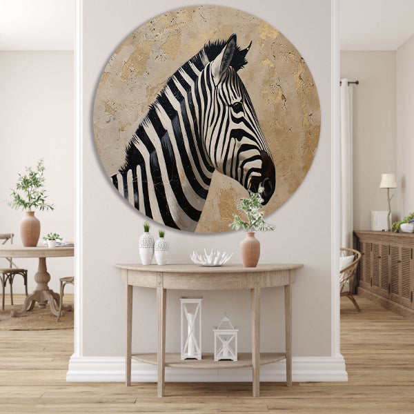 Gedetailleerd zebra schilderij met beige achtergrond forex muurcirkel