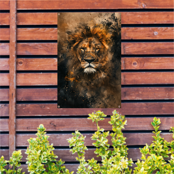Abstract portret van leeuw in rustieke stijl tuinposter