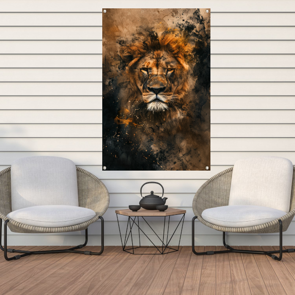 Abstract portret van leeuw in rustieke stijl tuinposter