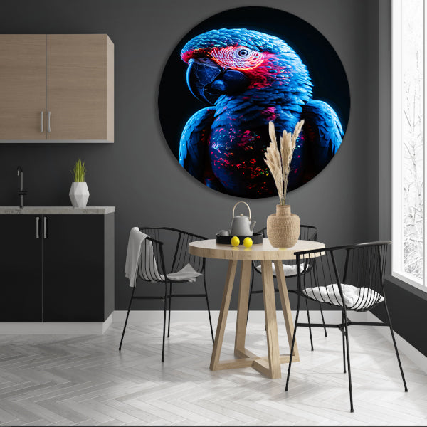 Futuristische Neon Papegaai met Licht Effecten aluminium muurcirkel