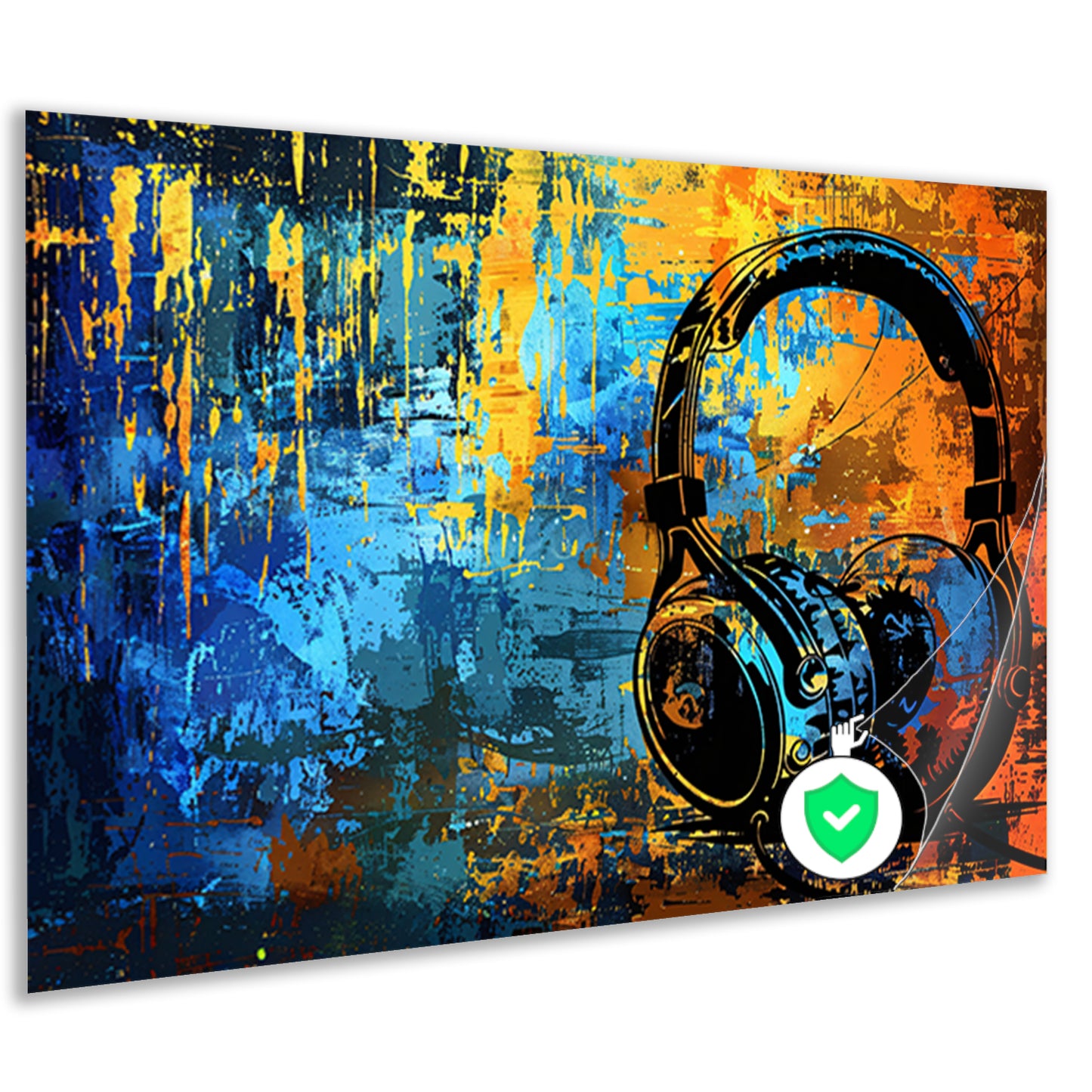 Kleurrijke koptelefoon met abstracte achtergrond poster