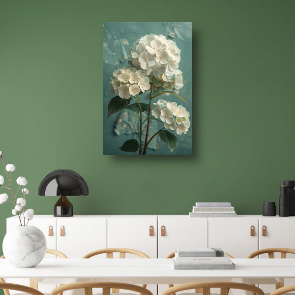 Witte Hortensia Bloemen in Turquoise Vaas poster