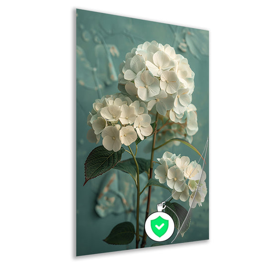 Witte Hortensia Bloemen in Turquoise Vaas poster