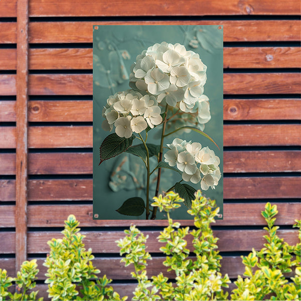 Witte Hortensia Bloemen in Turquoise Vaas tuinposter
