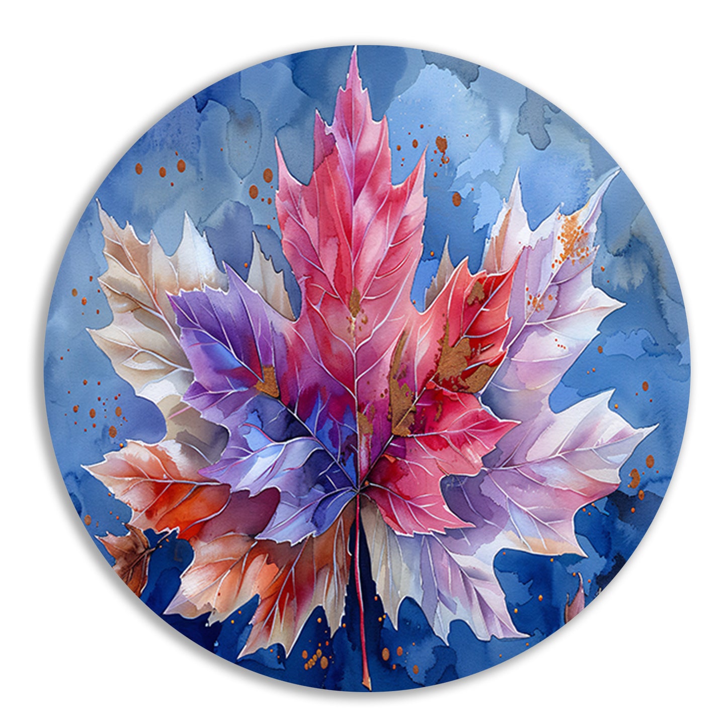 Herfstblad in aquarel aluminium muurcirkel
