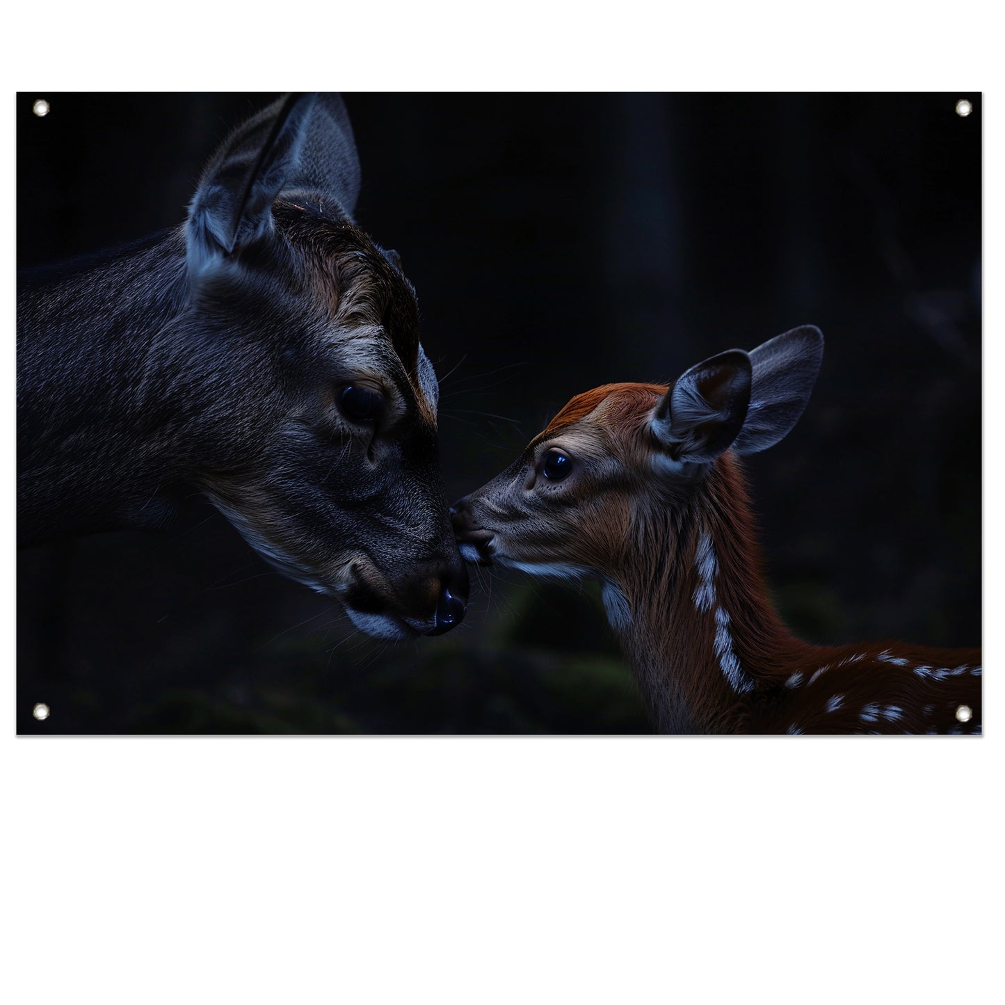 Intiem moment tussen hert en kalf tuinposter
