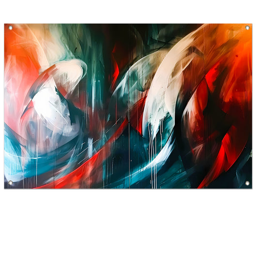 Dynamisch abstract schilderij met levendige kleuren tuinposter