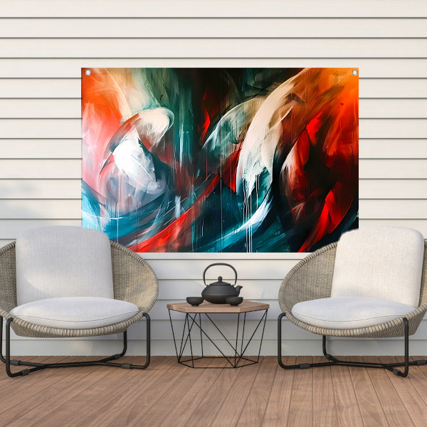 Dynamisch abstract schilderij met levendige kleuren tuinposter