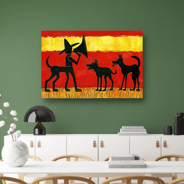Man met honden in silhouetkunst poster
