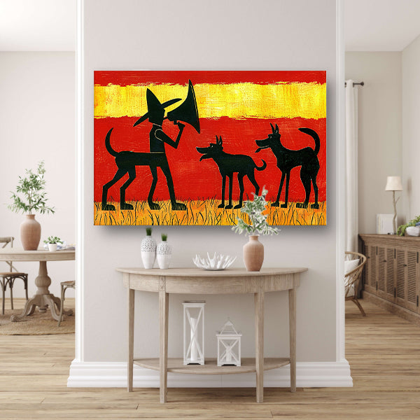 Man met honden in silhouetkunst poster