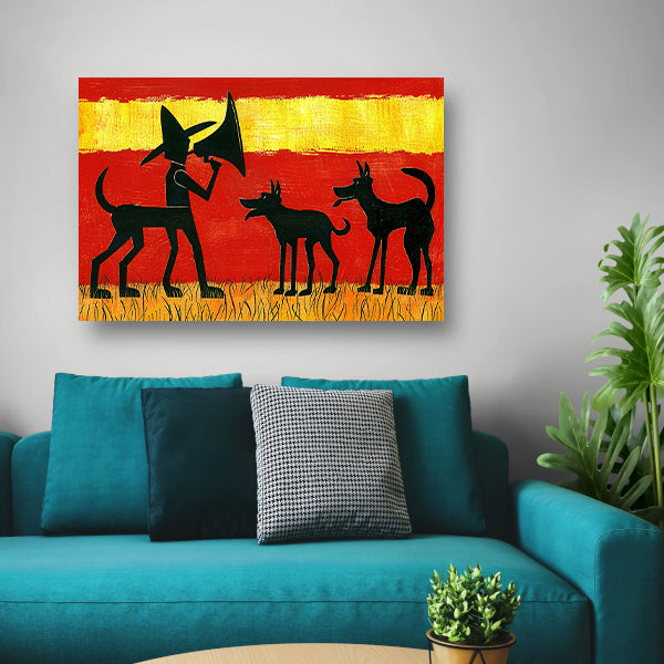 Man met honden in silhouetkunst poster