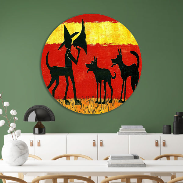 Man met honden in silhouetkunst forex muurcirkel