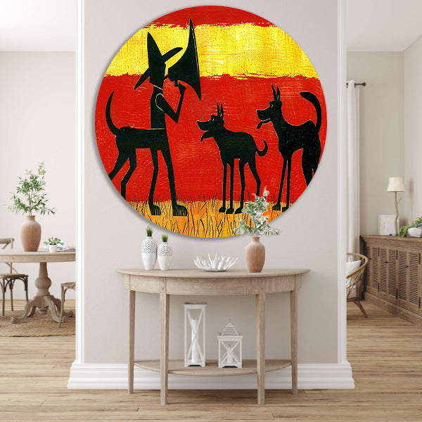 Man met honden in silhouetkunst forex muurcirkel