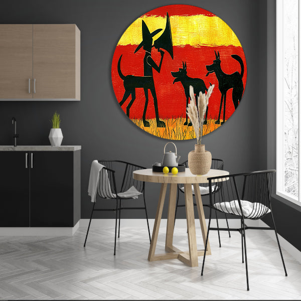 Man met honden in silhouetkunst forex muurcirkel