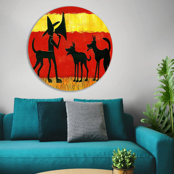 Man met honden in silhouetkunst forex muurcirkel