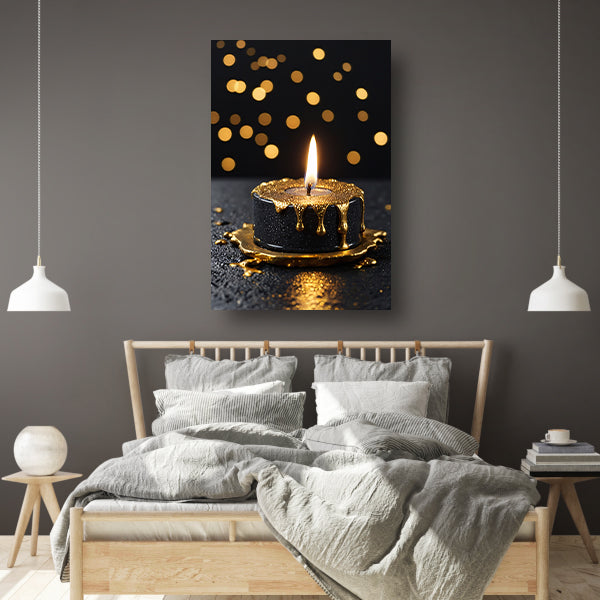 Elegante Zwarte Kaars met Gouden Glitters canvas