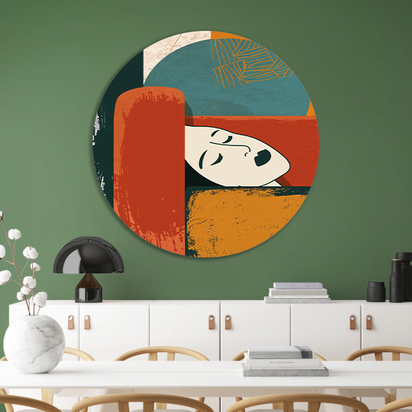 Abstract portret met geometrische vormen aluminium muurcirkel