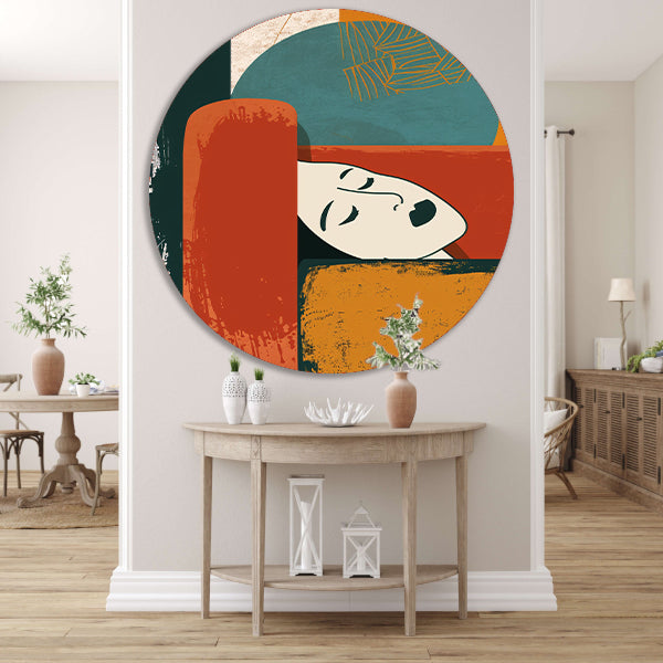 Abstract portret met geometrische vormen aluminium muurcirkel