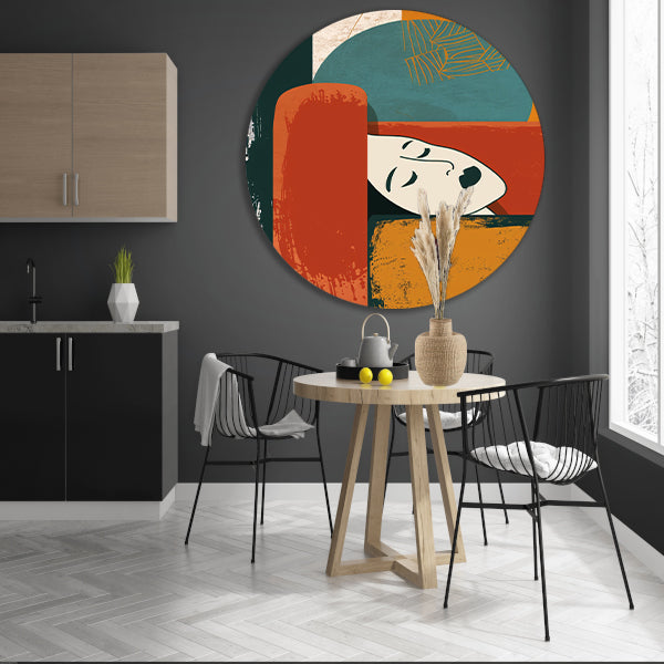 Abstract portret met geometrische vormen aluminium muurcirkel