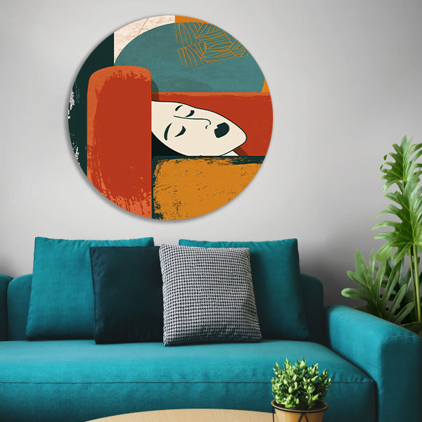 Abstract portret met geometrische vormen aluminium muurcirkel