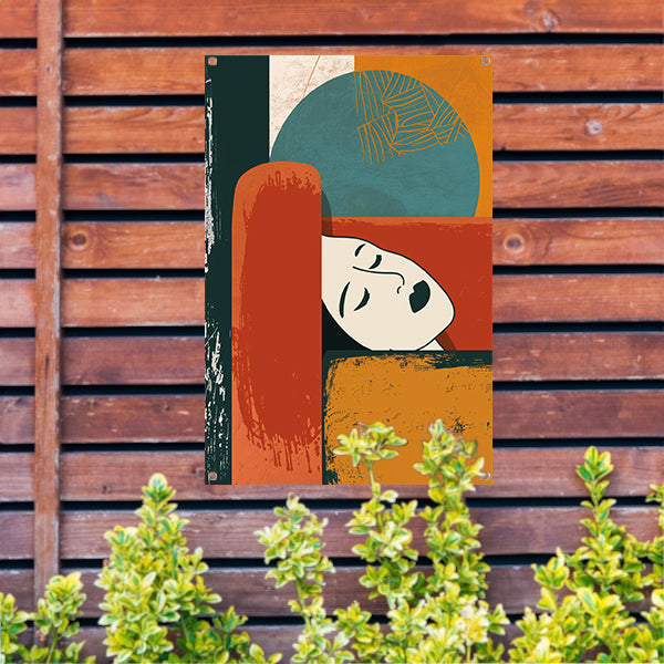 Abstract portret met geometrische vormen tuinposter