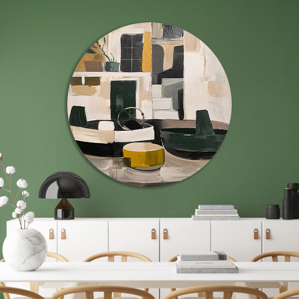 Abstract compositie met vaas en plant forex muurcirkel