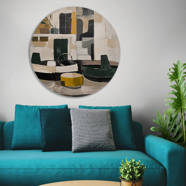 Abstract compositie met vaas en plant forex muurcirkel