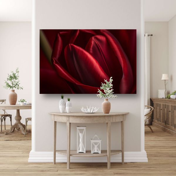 Close-up van rode bloem in donkere achtergrond canvas met baklijst