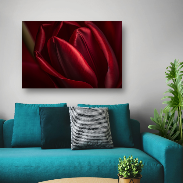 Close-up van rode bloem in donkere achtergrond canvas met baklijst