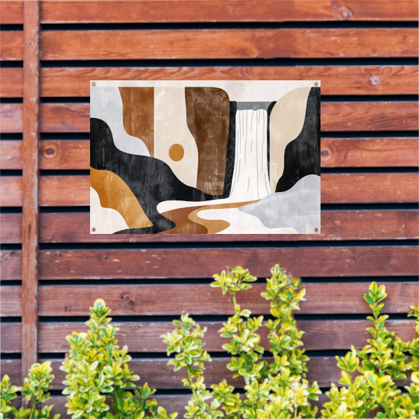 Minimalistische Waterval in Aardetinten Abstract tuinposter